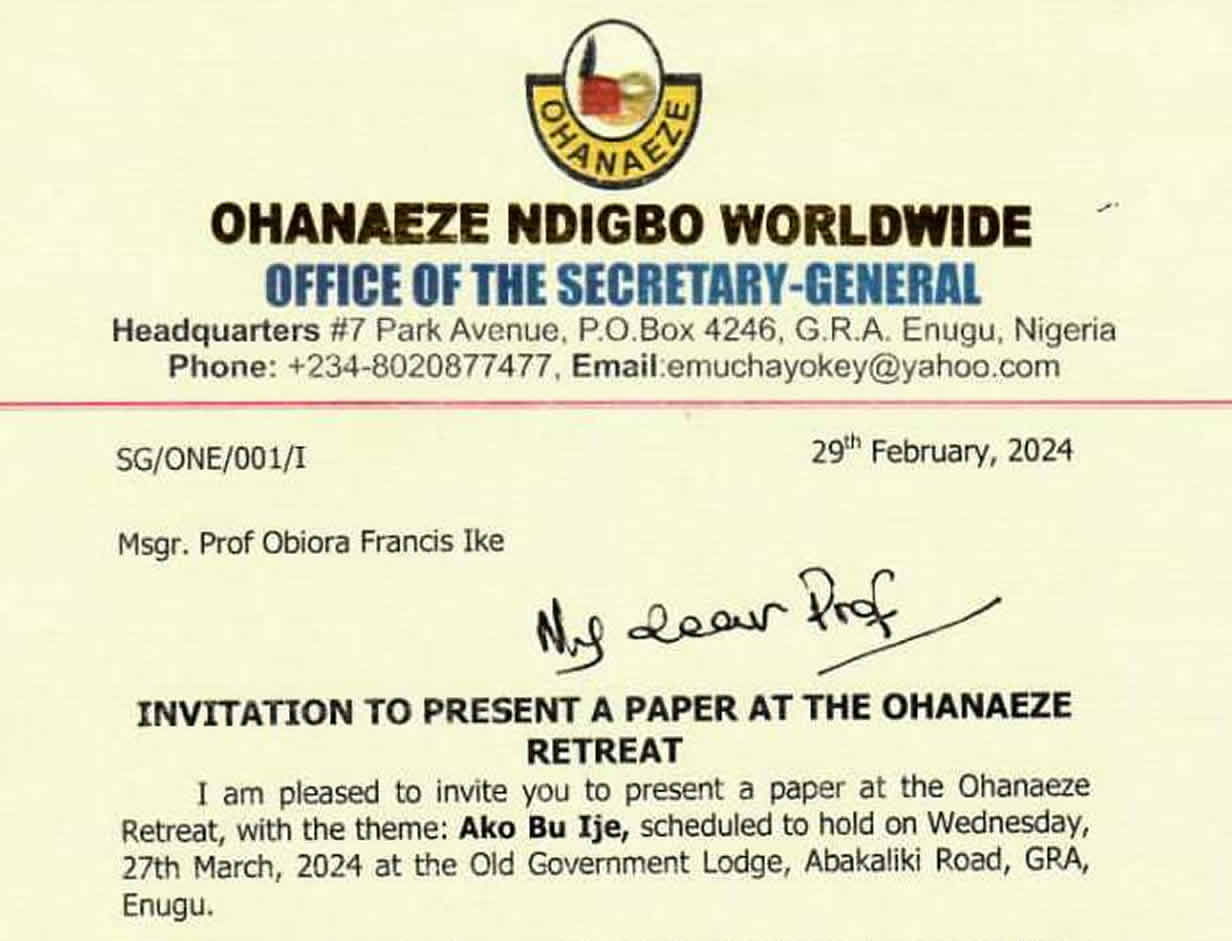 Ohanaeze Ndigbo Worldwide Retreat: Msgr. Obiora Ike Speaks on Insecurity with Value Reorientation