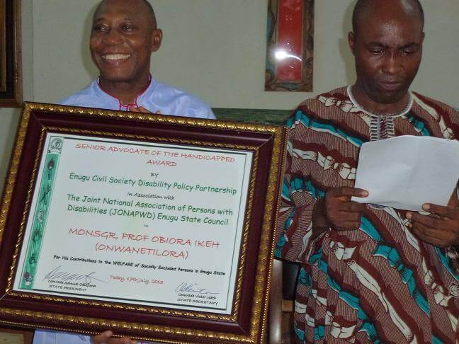 Persons with Disability organization awards Msgr. Obiora Ike