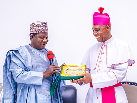 Pro-chancellor Msgr. Prof. Obiora Ike visits Governor Simon Lalong of Plateau State